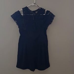 ZARA basic black lace mix media off shoulder romper